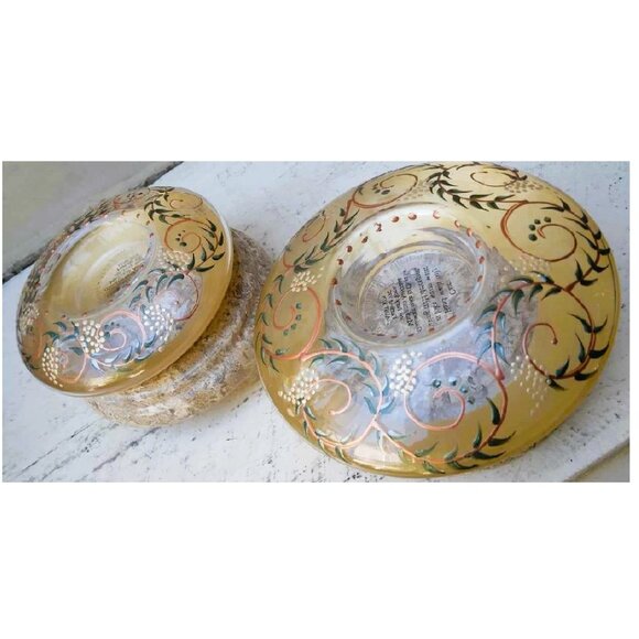 Vintage Hand Painted Madiggan Australia Glass Votives on Onyx/Marble stands - Picture 2 of 7